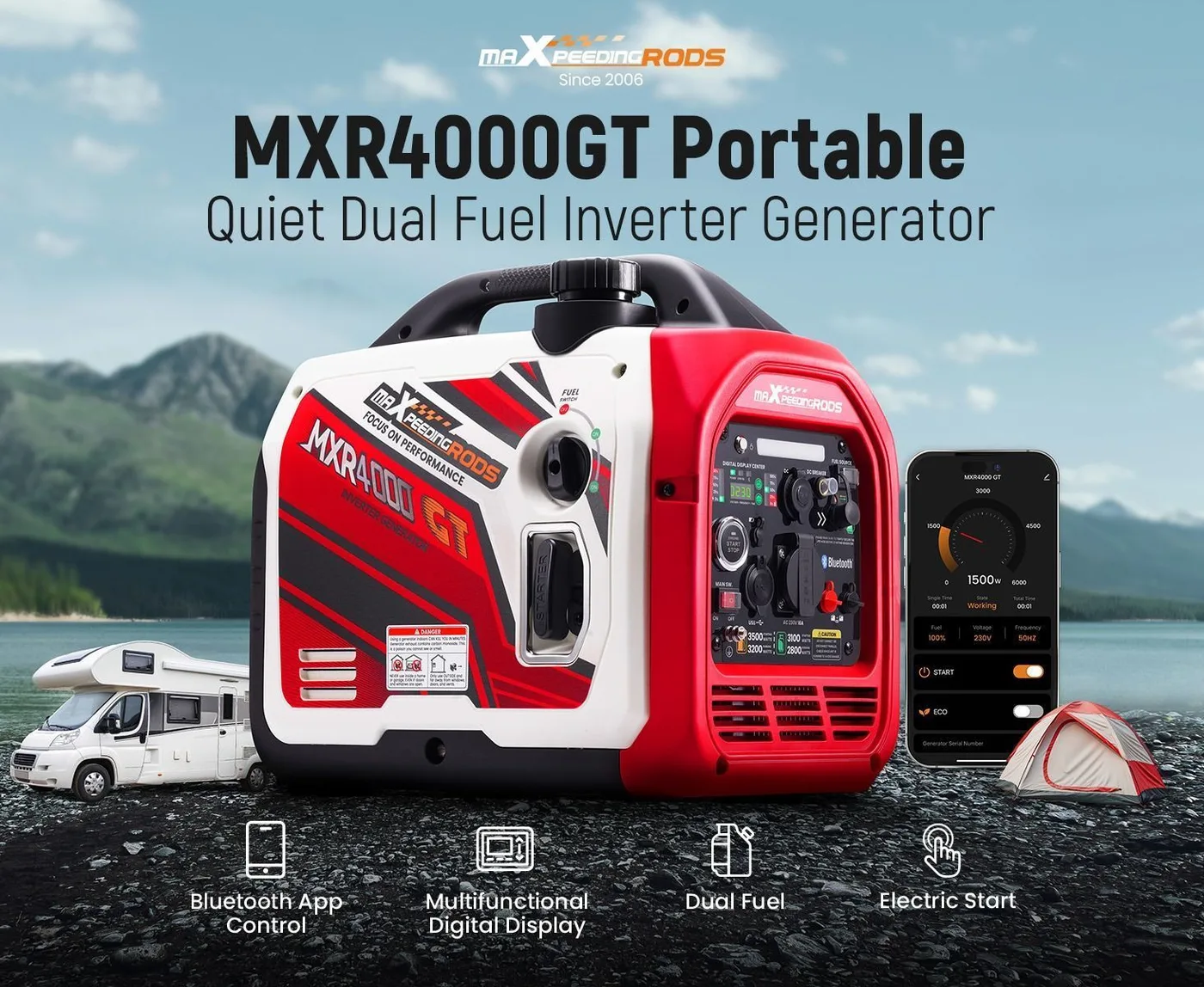 Генератор інверторний MaXpeedingRods MXR4000 GT, 3.2 кВт, бензин, газ (пропан-бутан), ручний стартер — фото 6